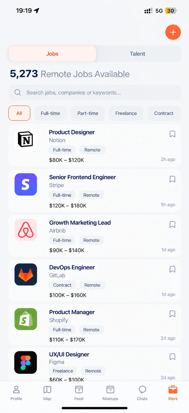 Nomad Club app: remote jobs list