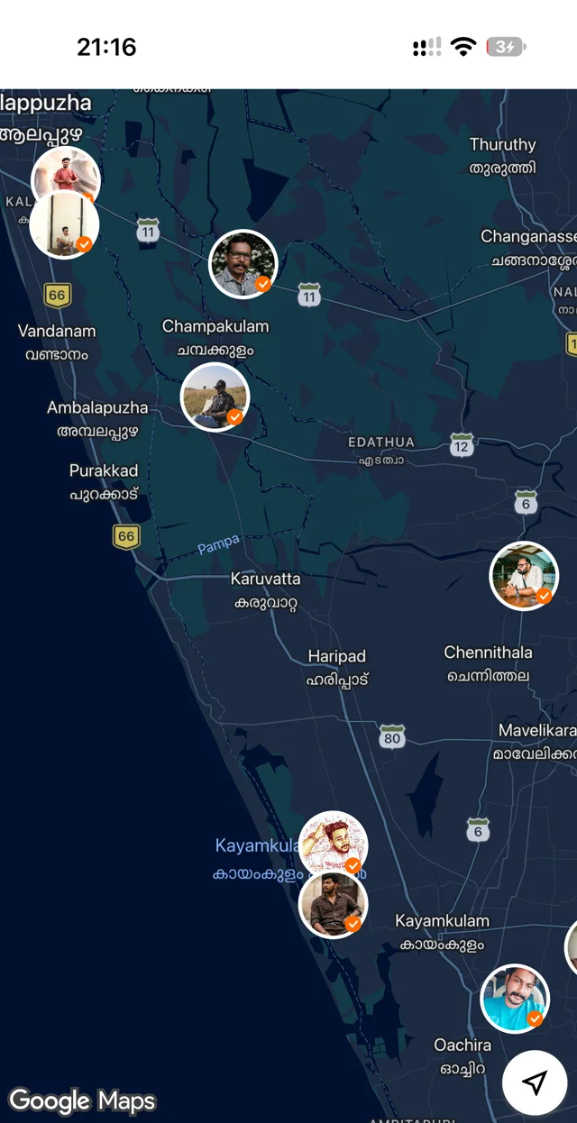 Nomad Club app: map of nomads nearby