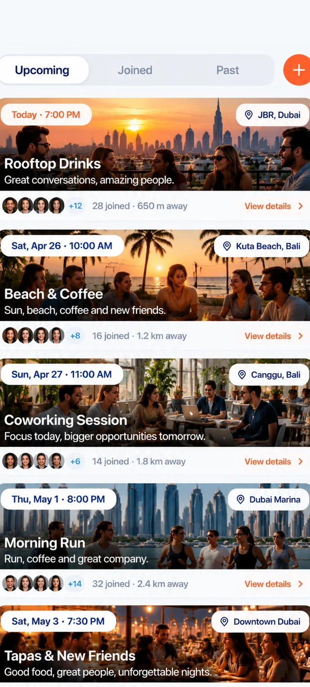Nomad Club app: upcoming meetups