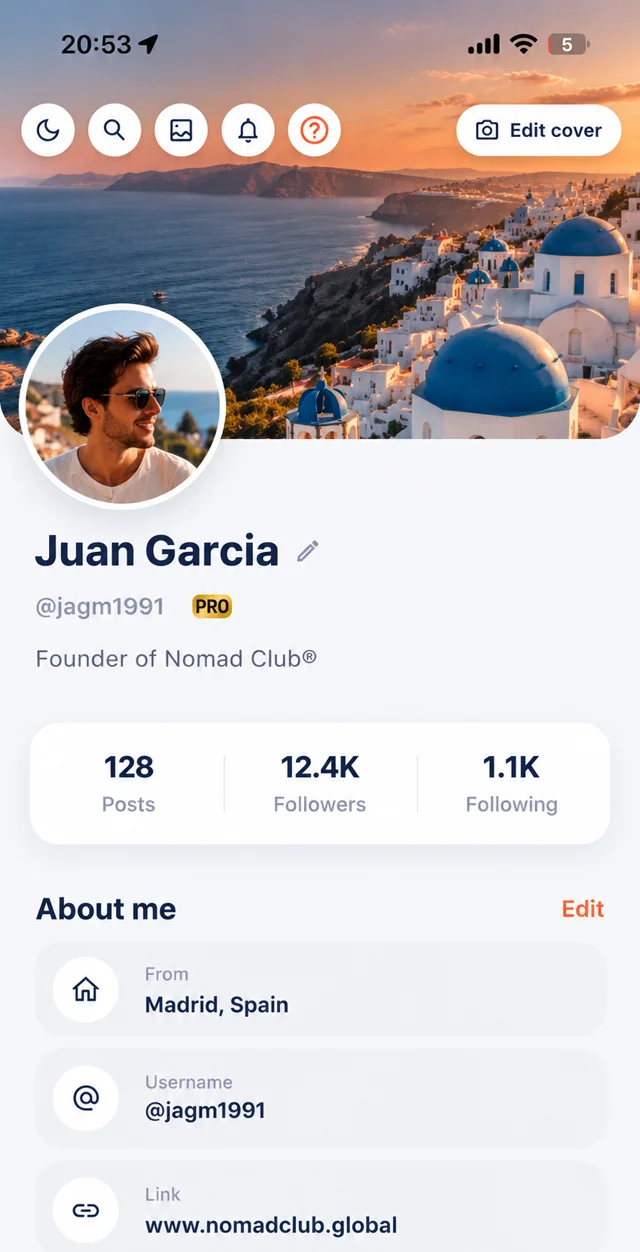 Nomad Club app: verified member profile